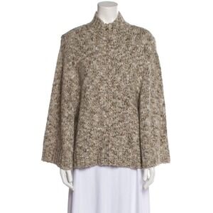 St. John Tweed Pattern Mock Neck Wide Sleeve Oversized Sweater Women's Sz XL